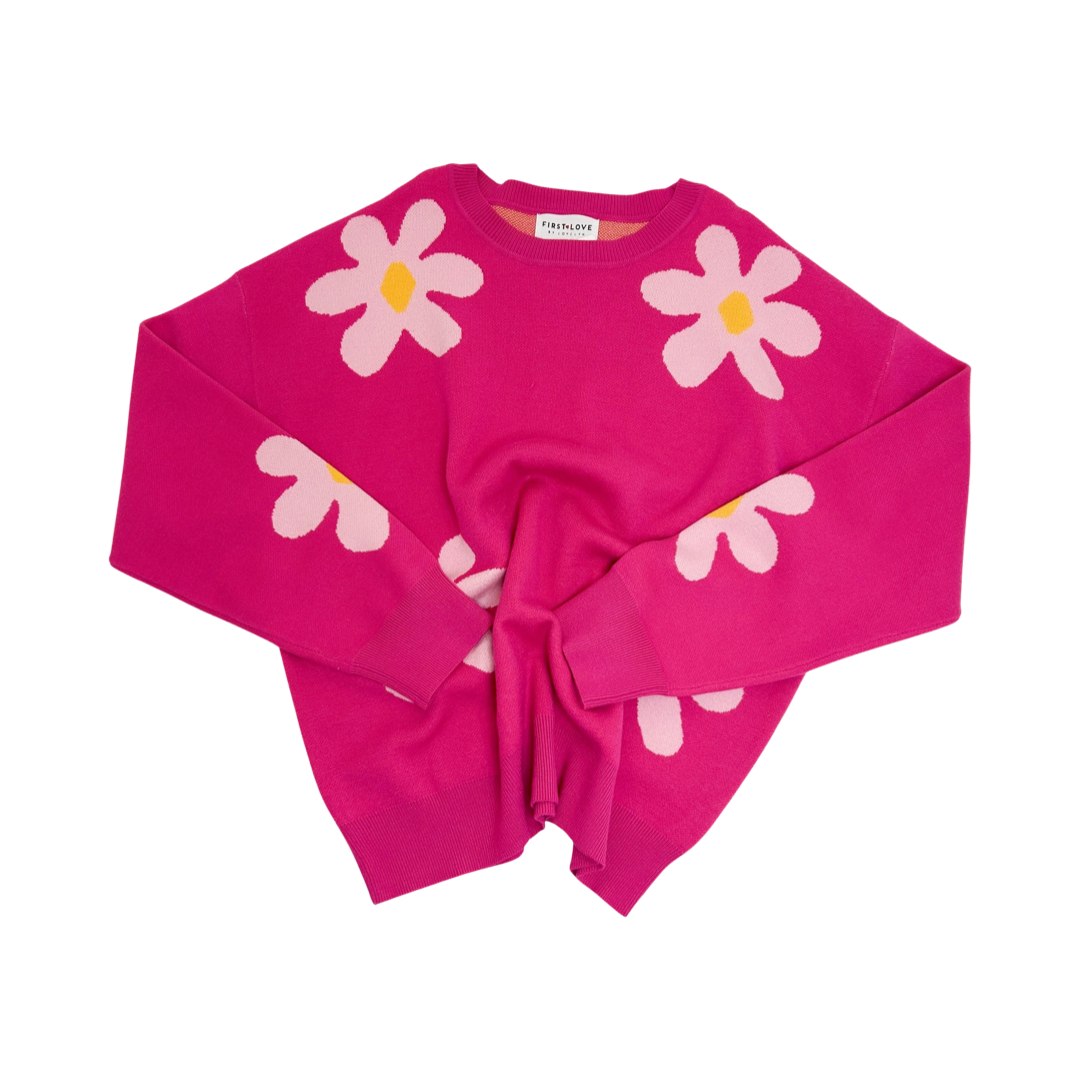 Pink Floral Pattern Sweater