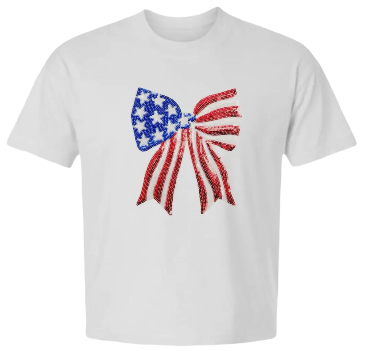 Patriotic Sequin Bow Patch Adult Short Sleeve Tee