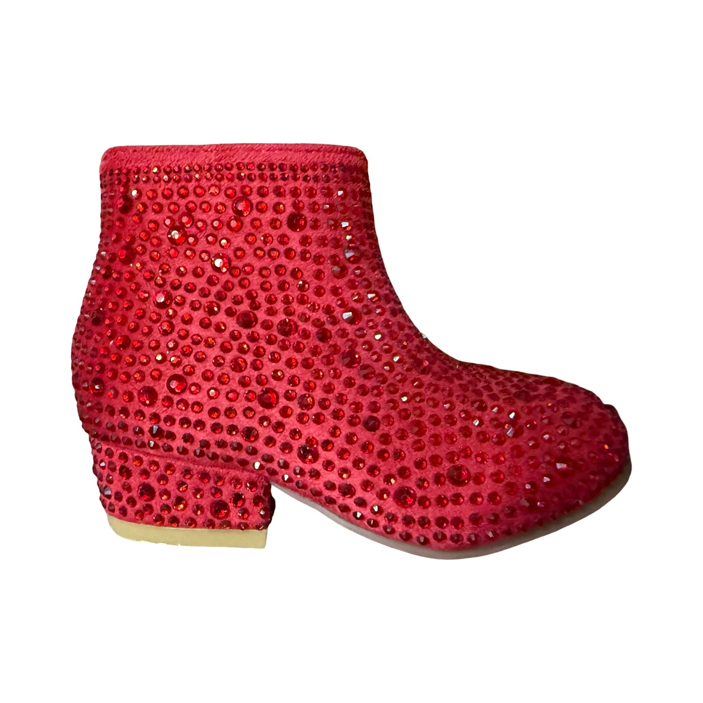 Red Rhinestone Short Heel Booties