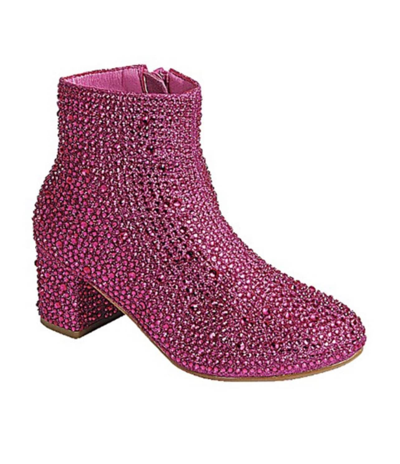 Fuchsia Rhinestone Regular Heel Booties