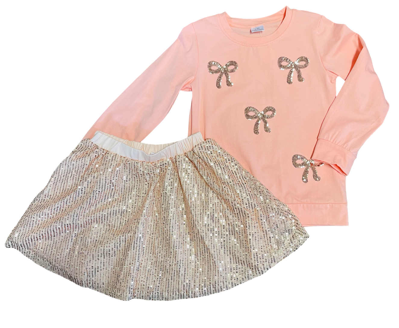 Girls Sequin Bow Top & Skirt Set