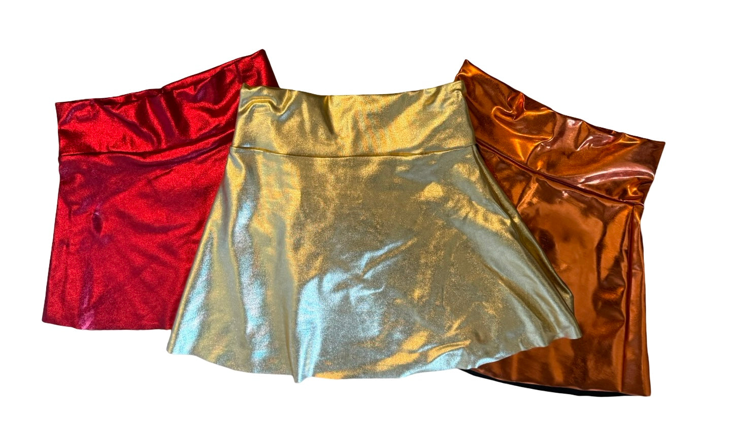Metallic Skirts in Gold, Orange, & Red