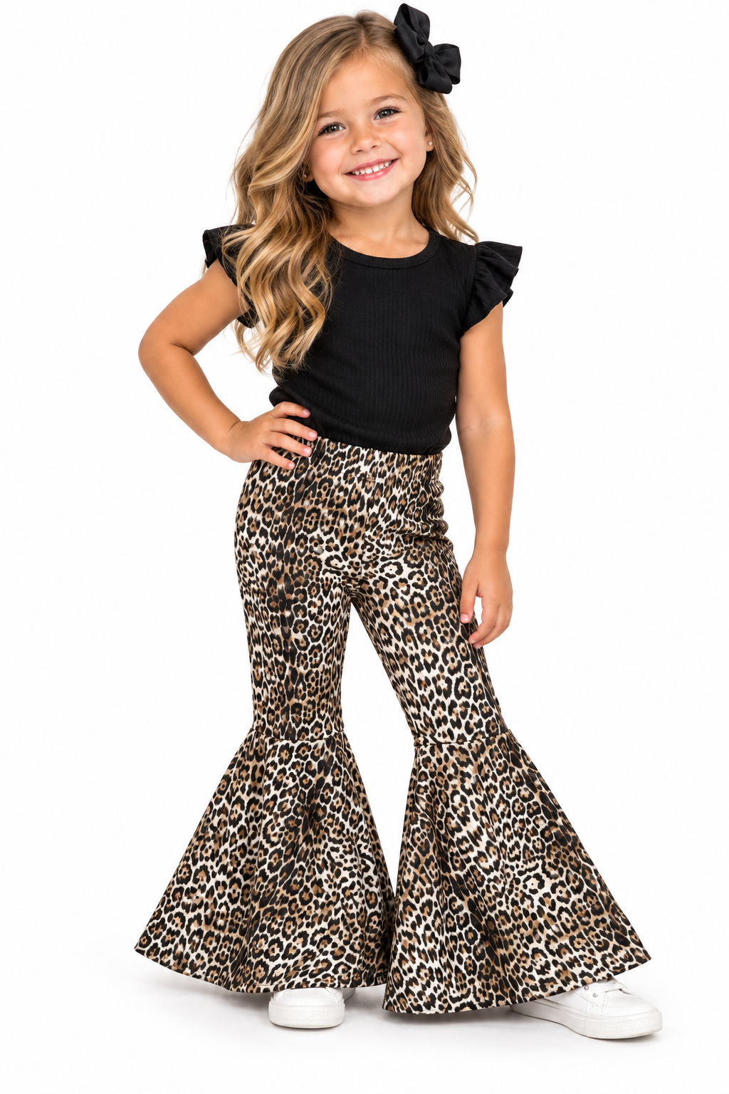 Baby Girls Leopard Leather Bell Bottom Pants