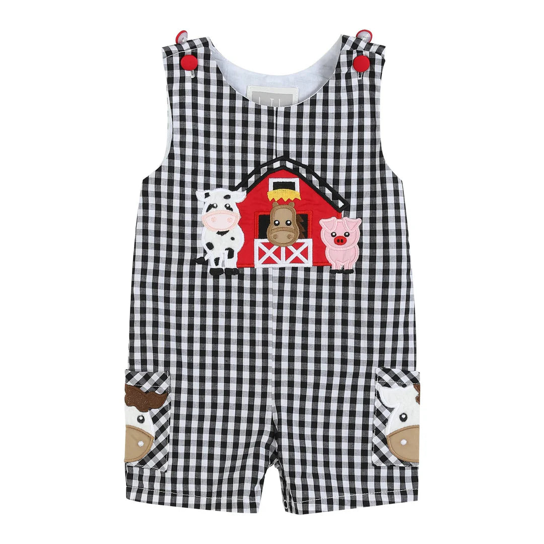 Lil Cactus Boys Barn Scene Overalls