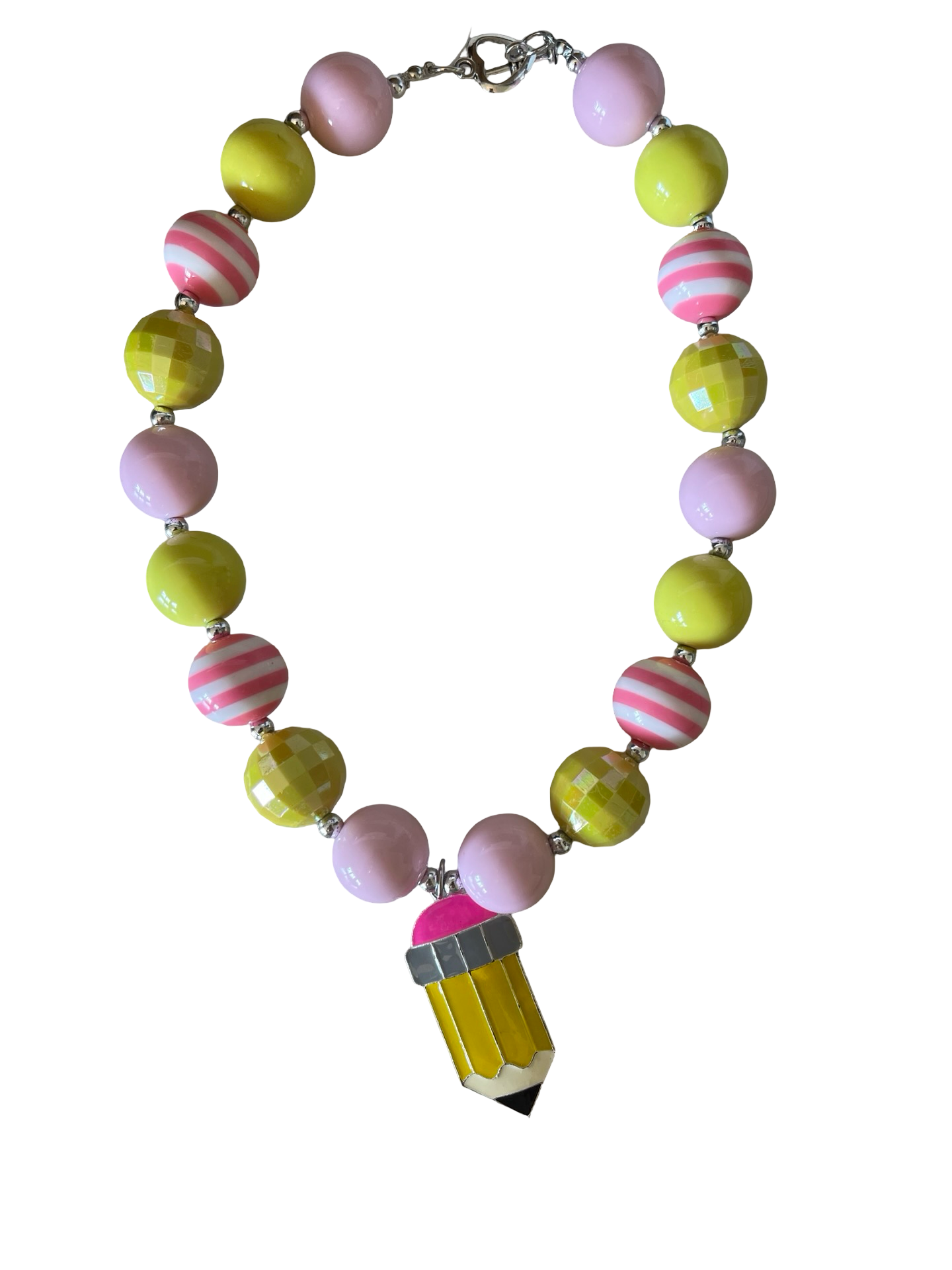 Back To School Pink & Yellow Pencil Pendant Necklace