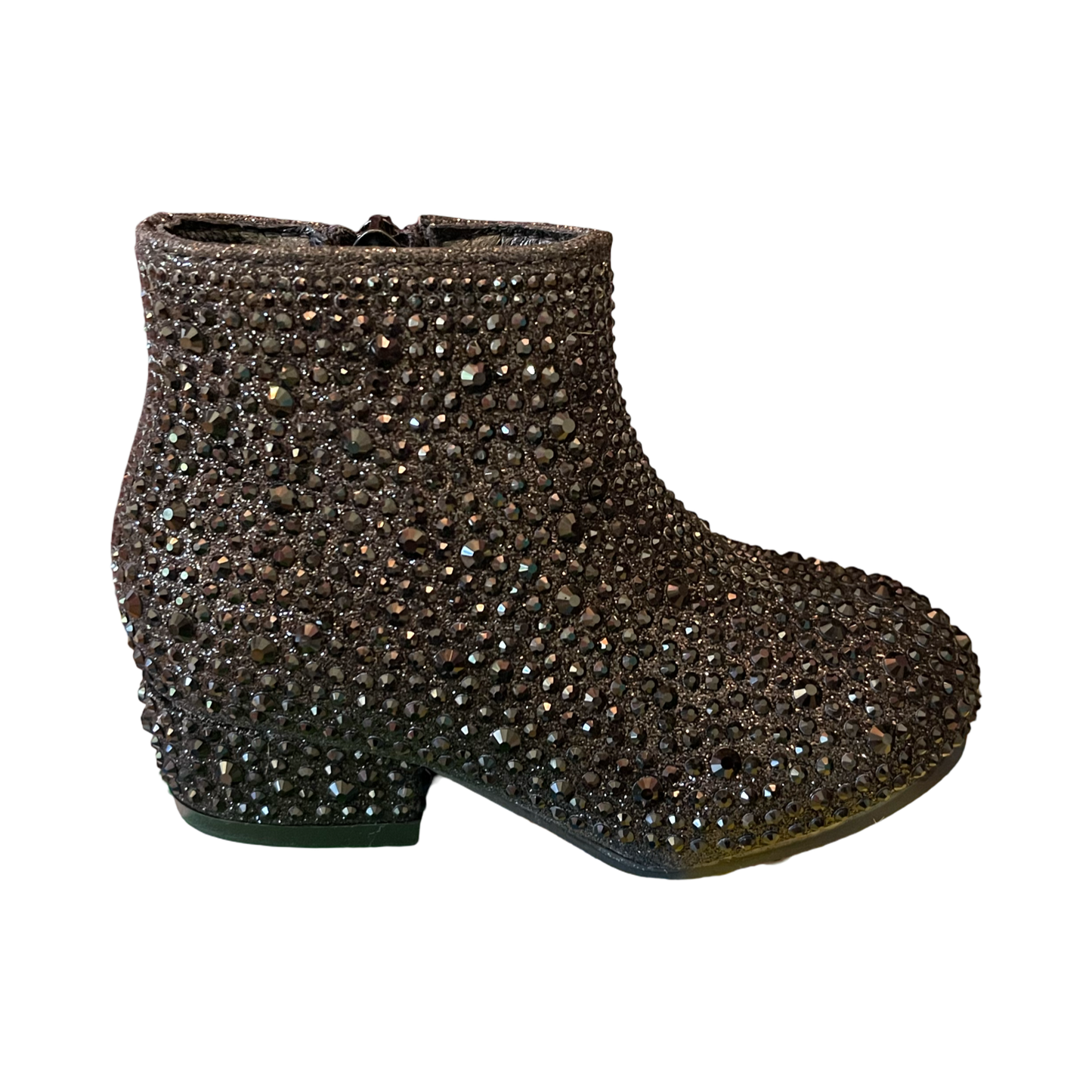 Black Rhinestone Short Heel Ankle Booties