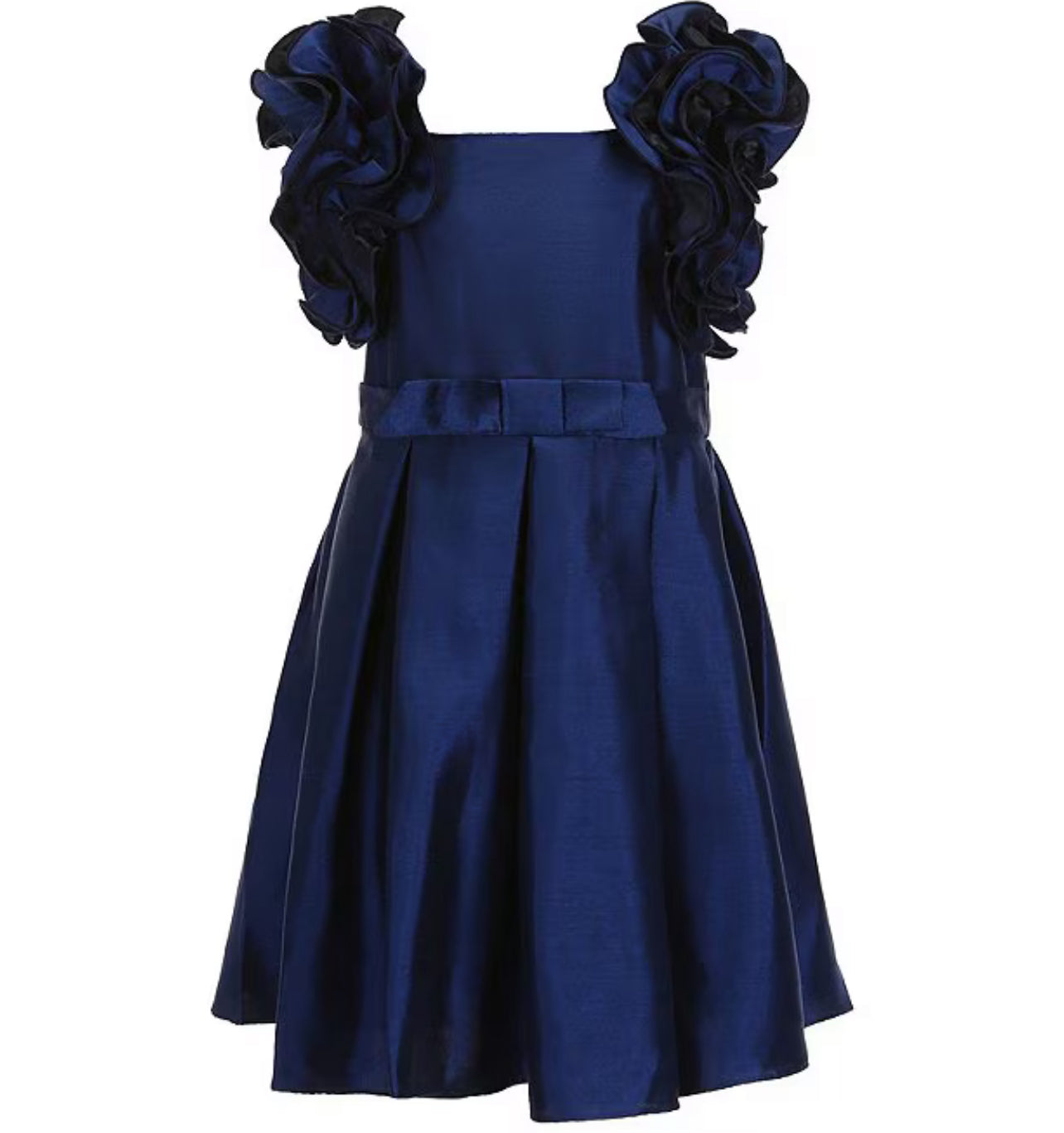 Bonnie Jean Navy Ruffle Shoulder Party Dress