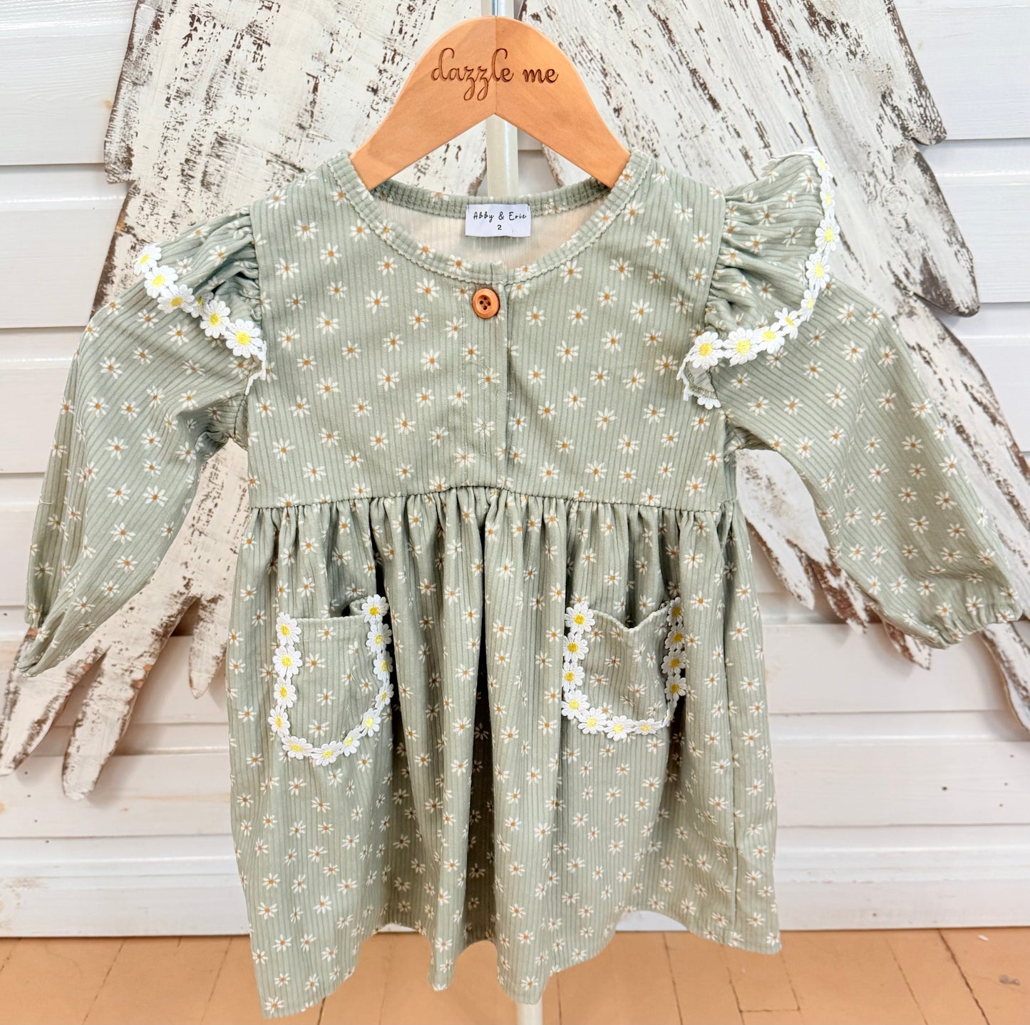 Green Corduroy Floral Dress