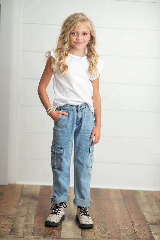 Oopsie Daisy Light Wash Cargo Jeans