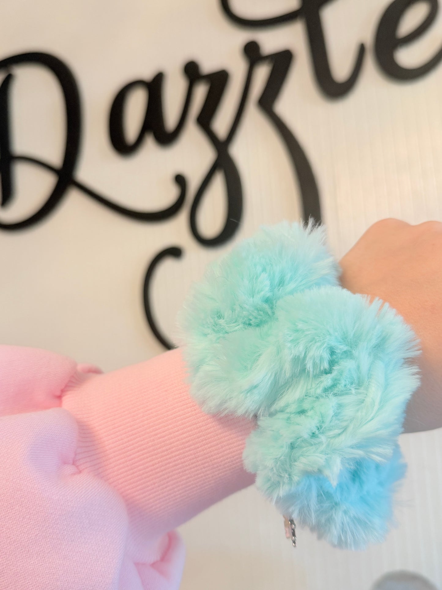 Aqua Fluffy Scrunchie