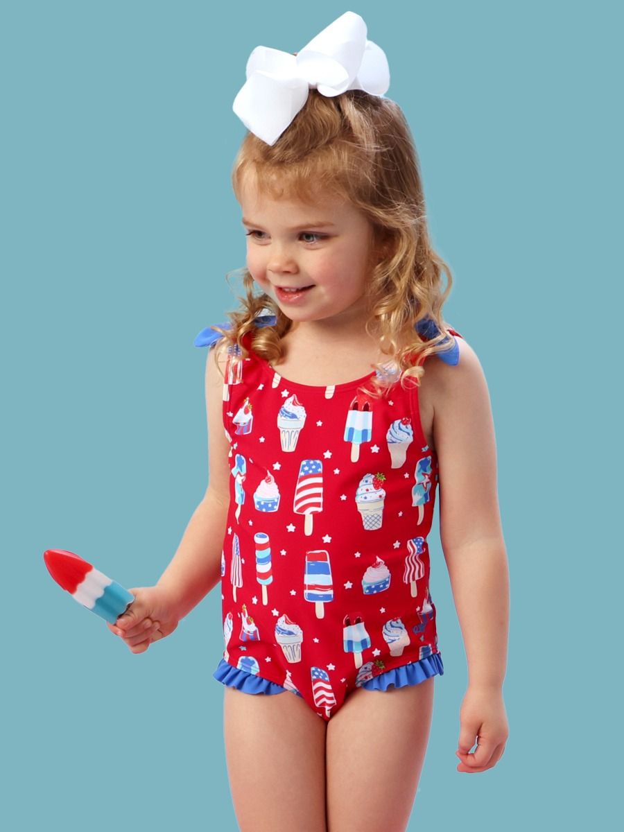 Fourth of July Stars & Scoops Tie Shoulder One Pice Swimsuit
