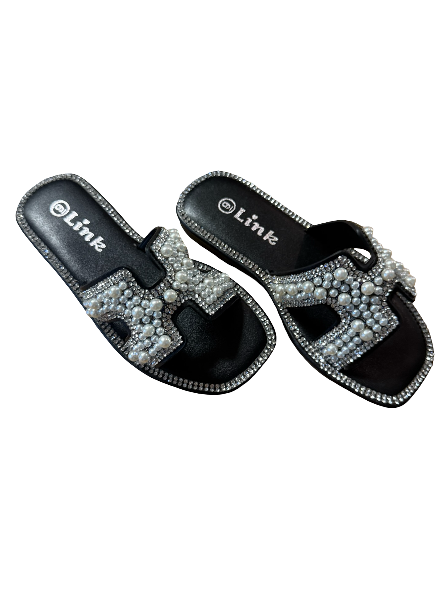Girls Black Sandals With Rhinestones