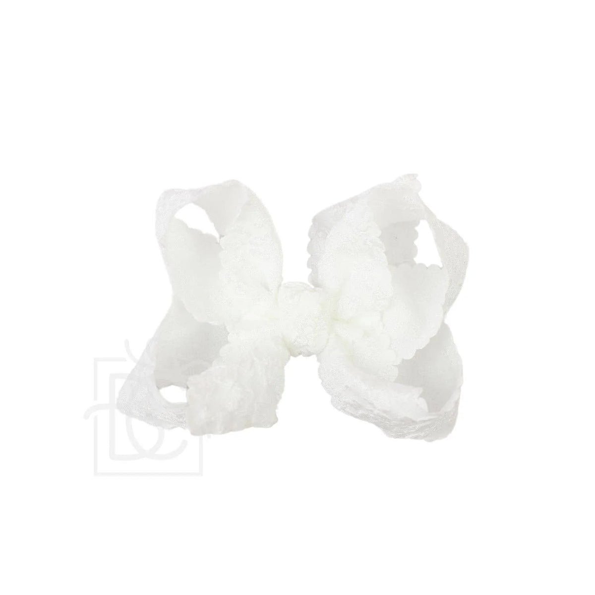 Baby Faulk Registry Beyond Creations 4.5" White Scalloped Lace Alligator Clip Bow