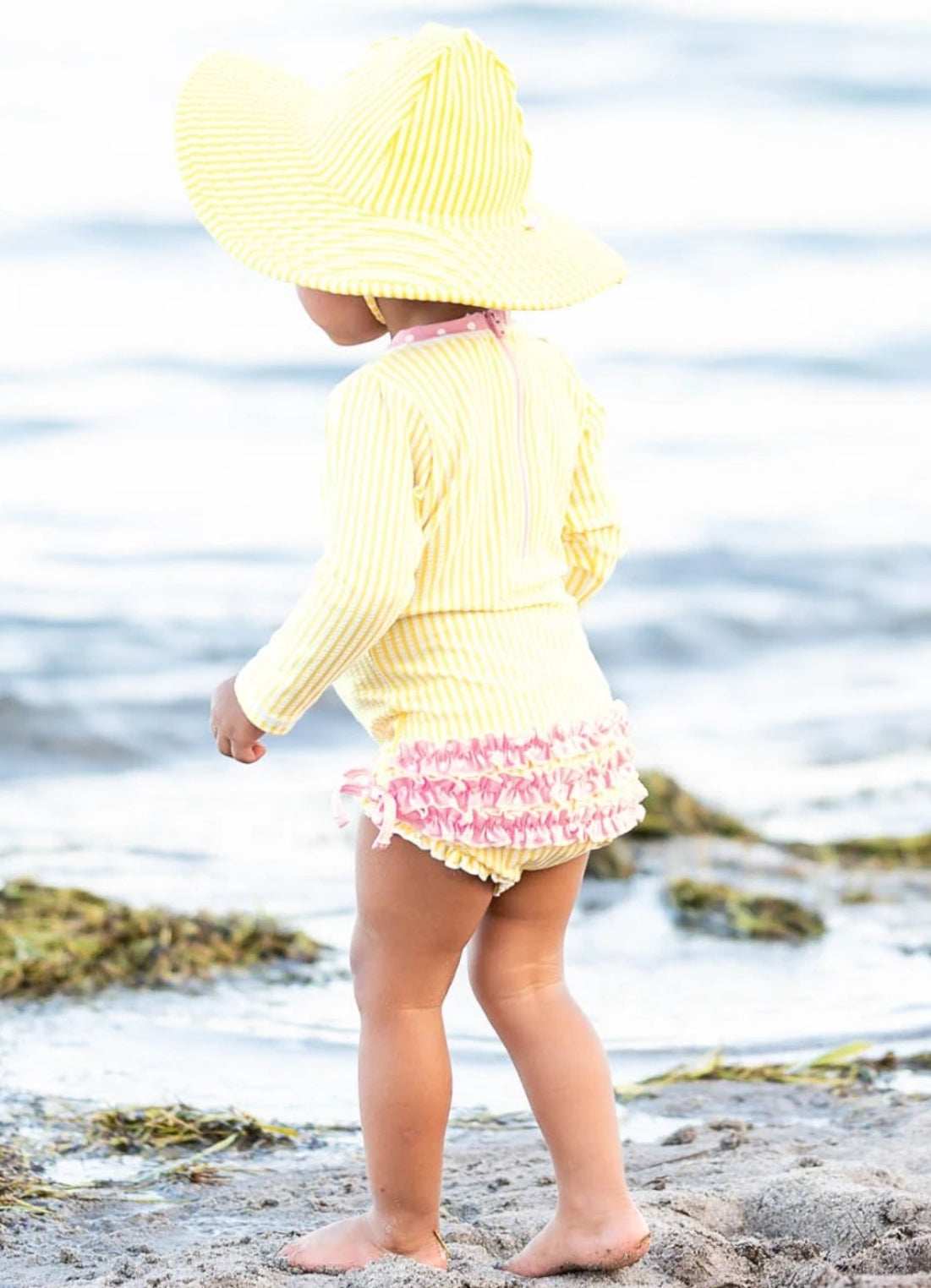 Ruffle Butts Banana Seersucker LS Rashguard