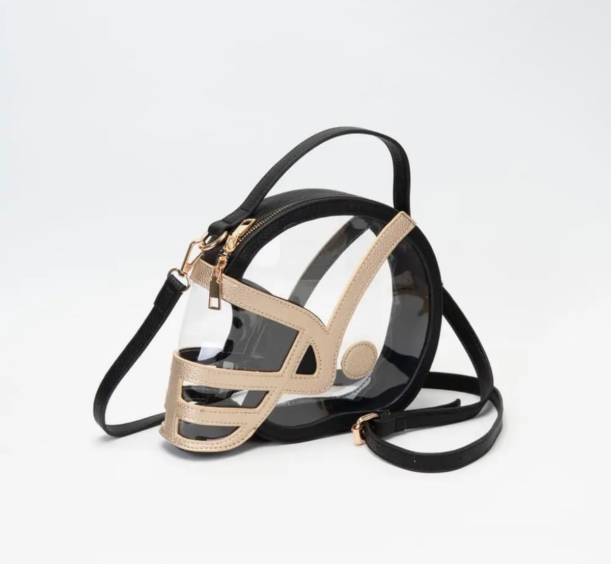 Transparent GameDay Football Helmet Shaped Crossbody Handbag-Black & Gold