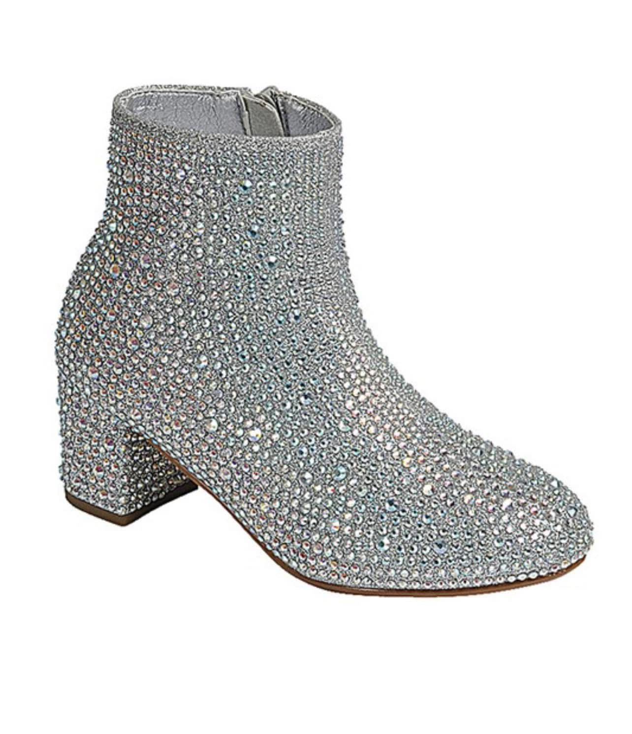Sliver Rhinestone Short Heel Ankle Booties