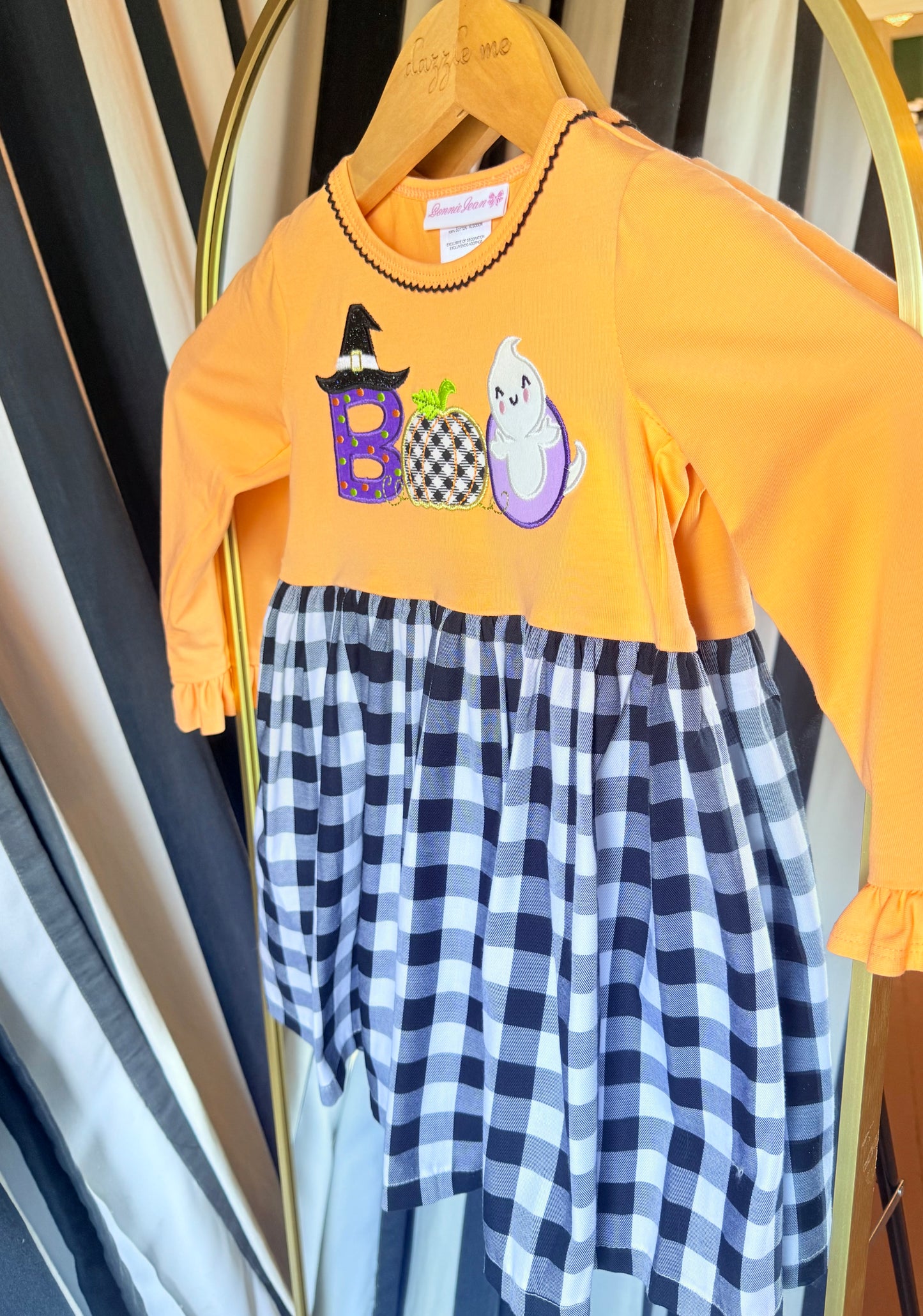 Bonnie Jean Orange and Plaid Knitted "Boo" Dress