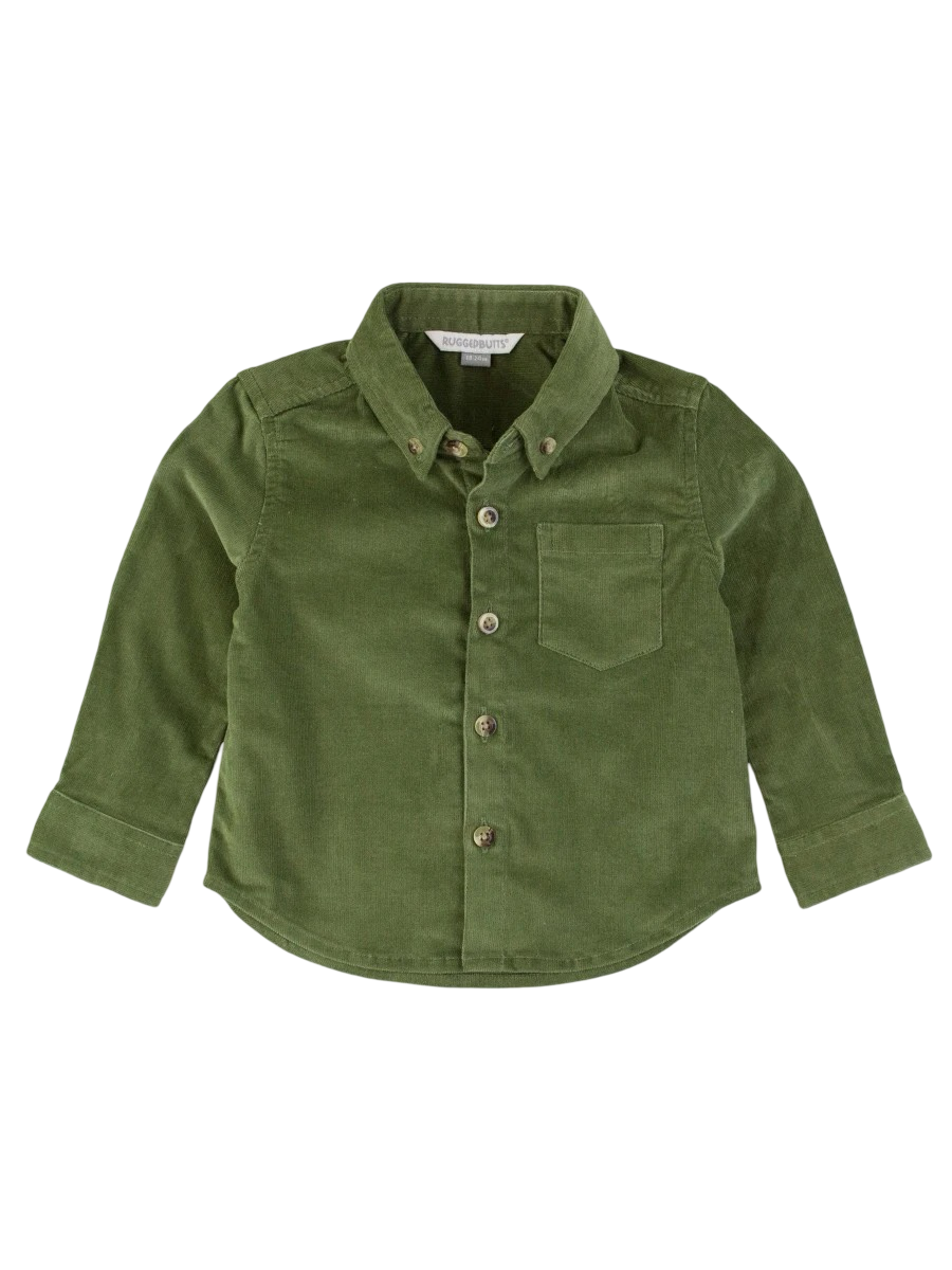 Rugged Butts Dusty Olive Stretch Corduroy Long Sleeve Button Down