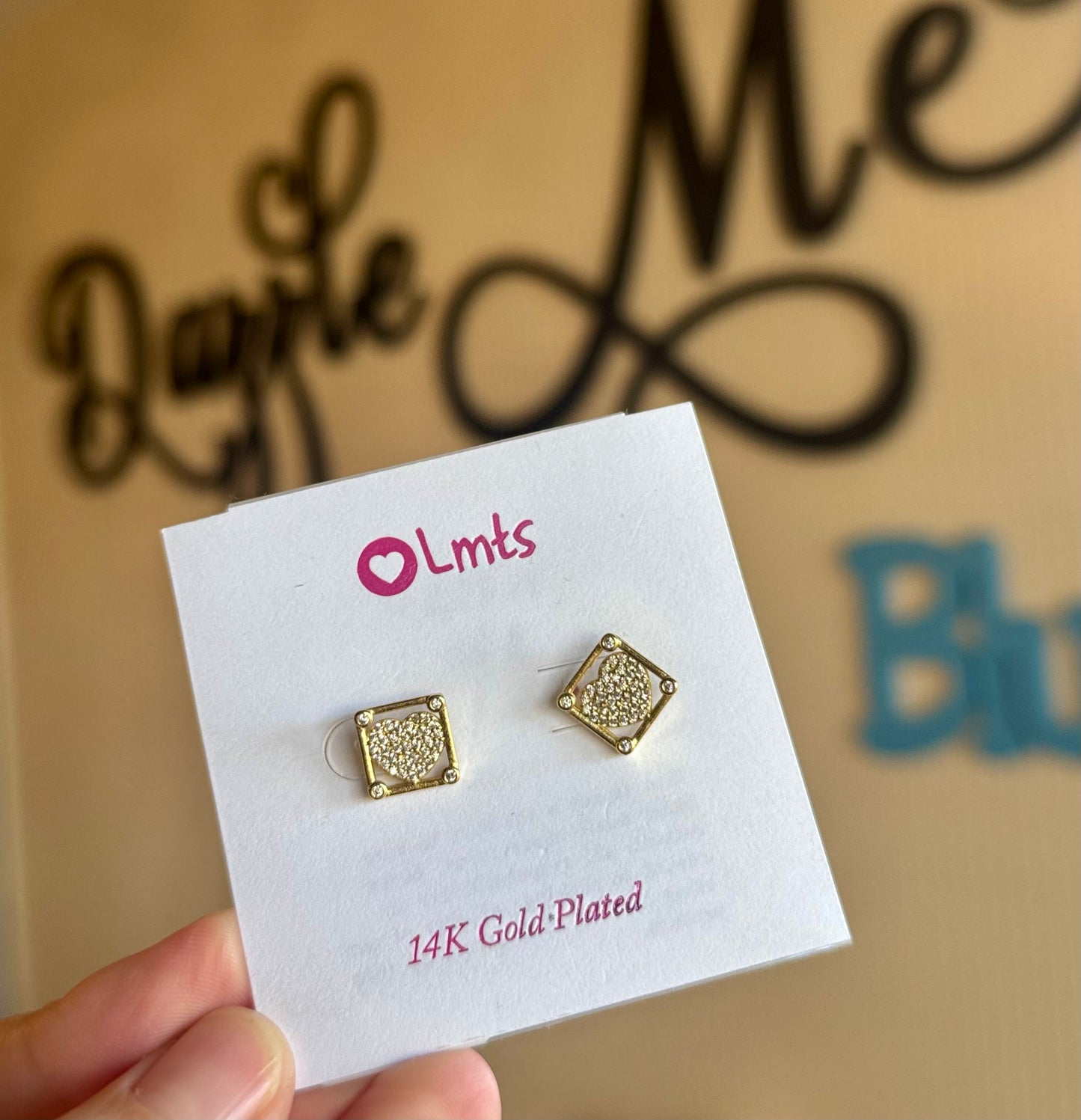 Gold Heart Square Studs