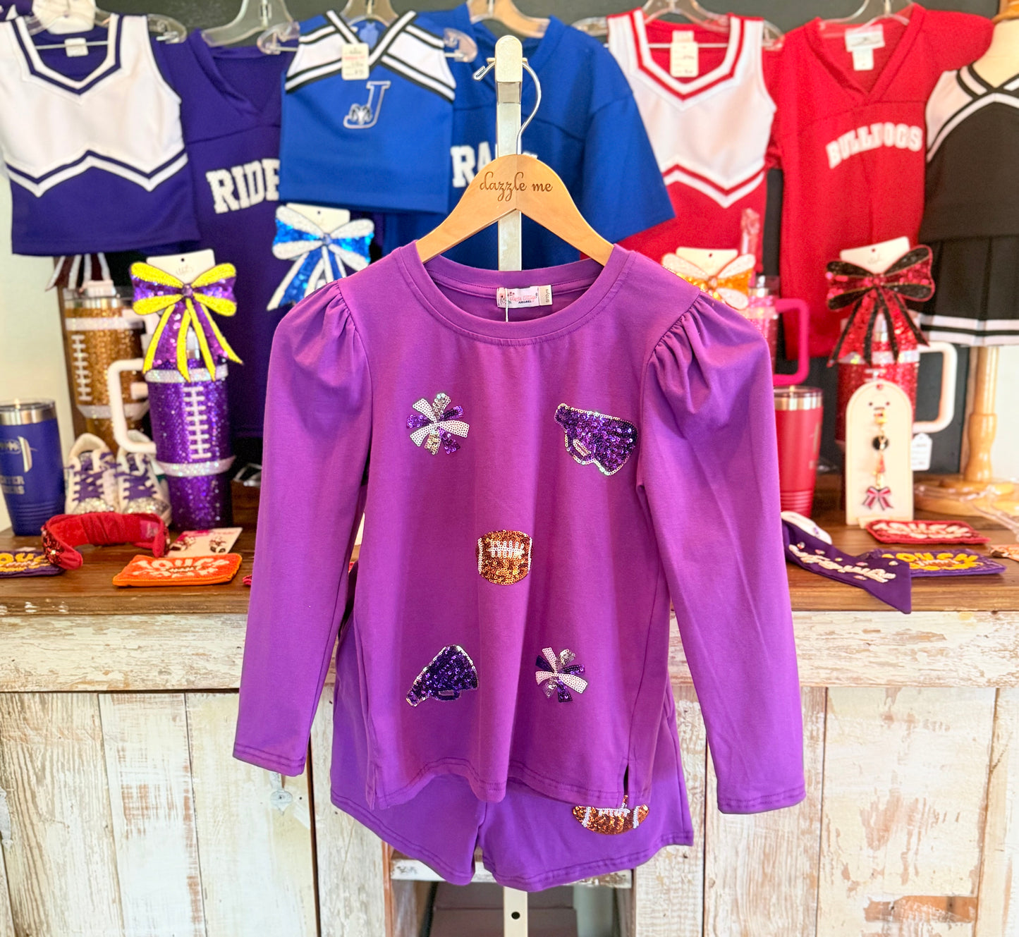 Purple Sequin Cheer Short Set