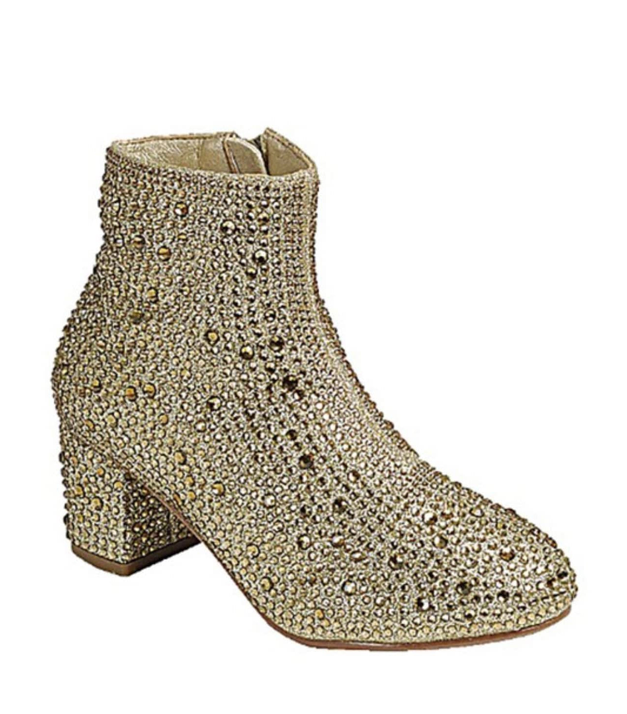 Gold Rhinestone regular Heel Ankle Bootie