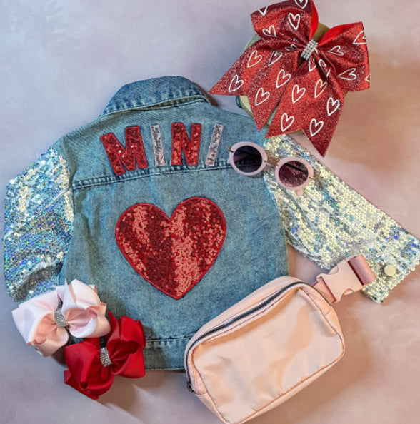 The Hair Bow Company Heart / Sequin Blue Jean Jacket