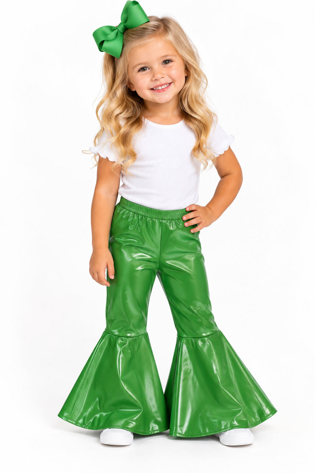 Baby Girls Green Leather Bell Bottom Pants
