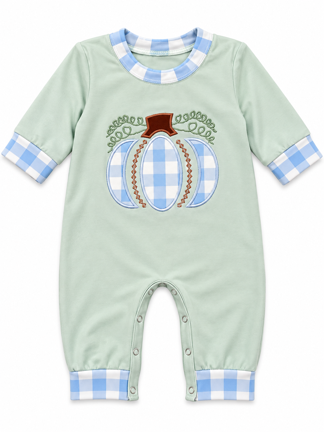 Blue Thanksgiving Romper with Pumpkin