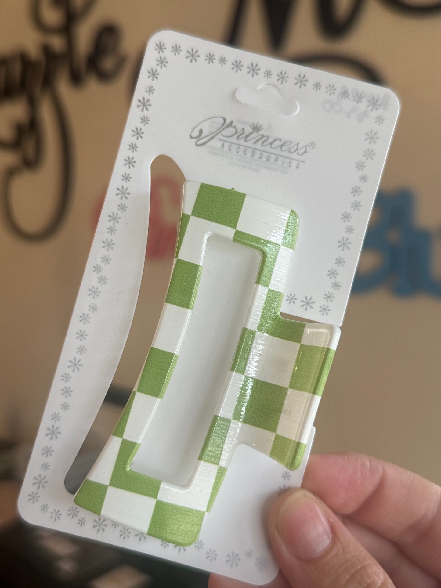 Green Checkered Claw Clip
