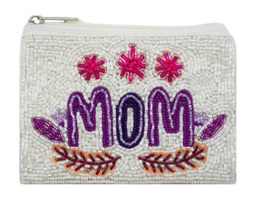 Mom Flower Beaded Coin Purse