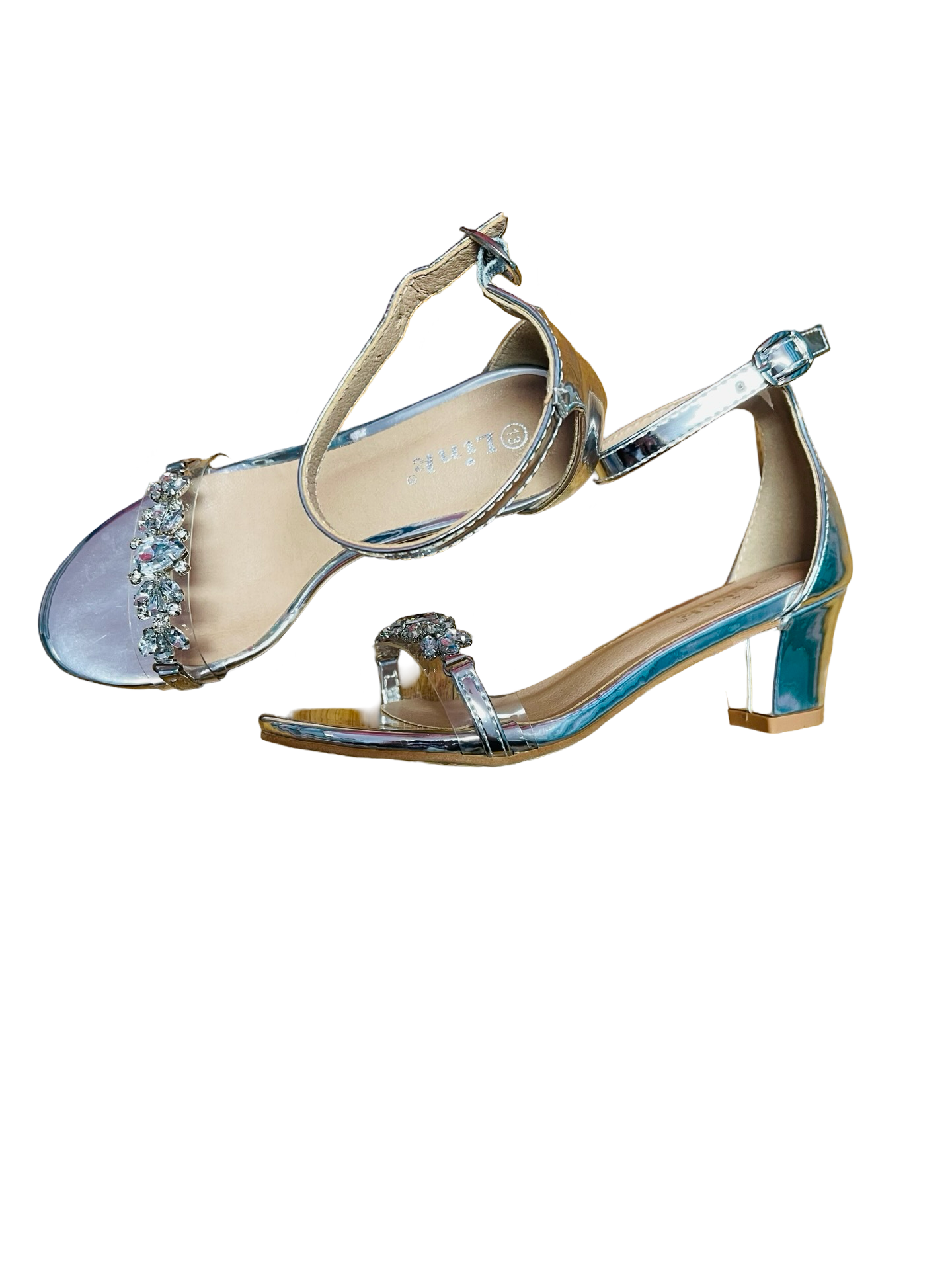 Sliver Ankle Strap Heel with Diamonds