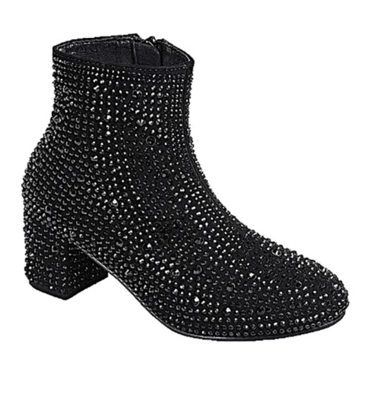 Black Rhinestone Regular Heel Ankle Booties