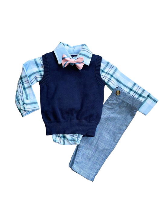 Andy & Evan Navy Plaid 3 PC Set