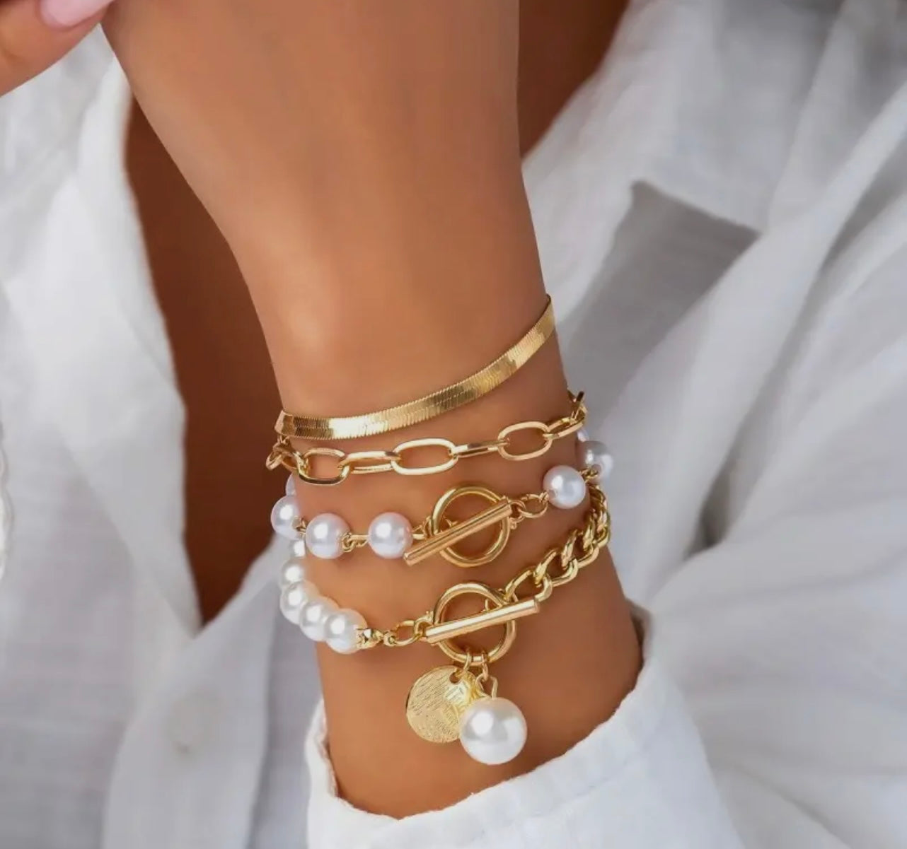 Josslyn Multi Layer Pearl Chain Bracelet Mix