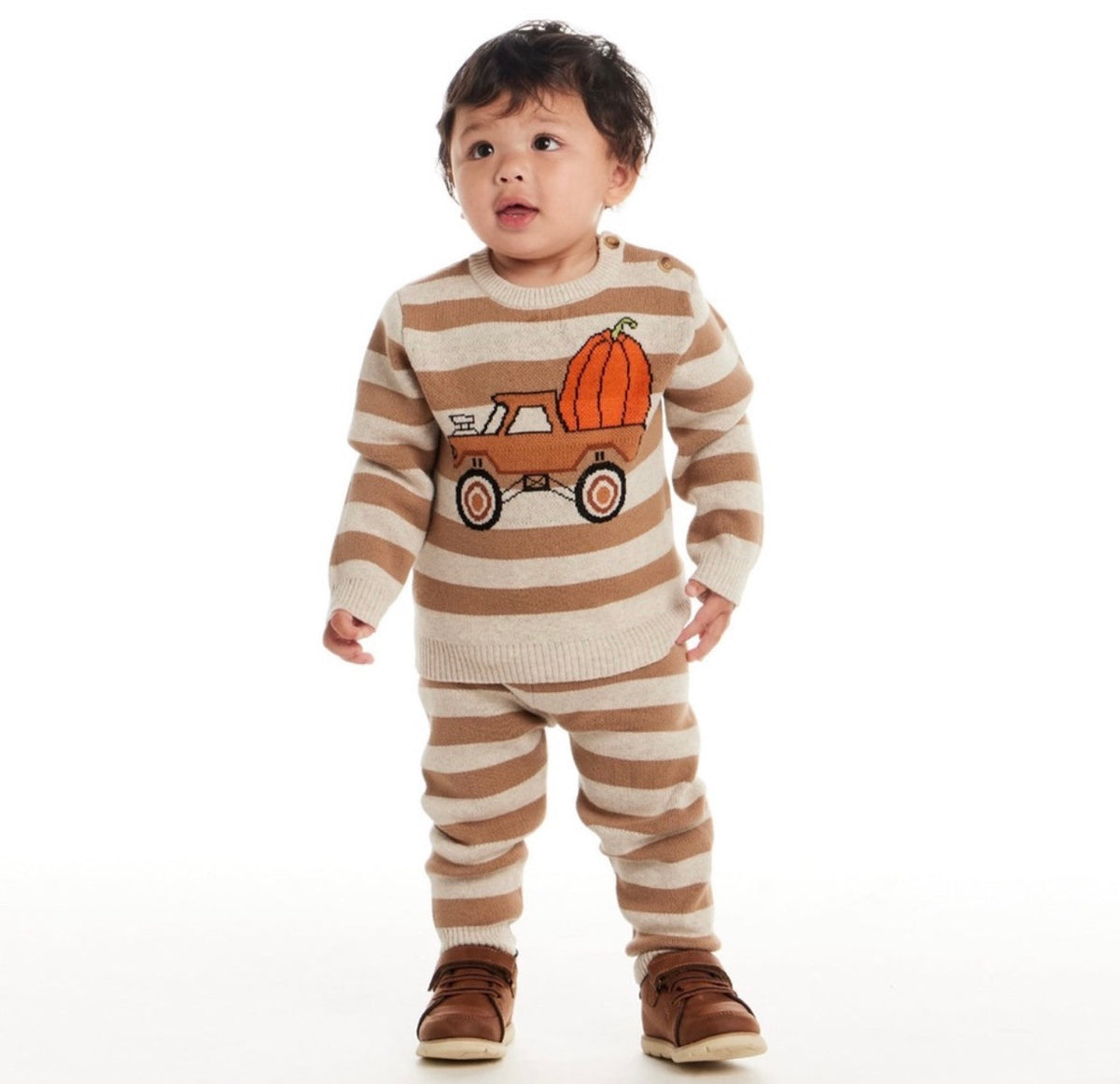 Andy & Evan Knitted Sweater Truck & Pumpkin Pants Set