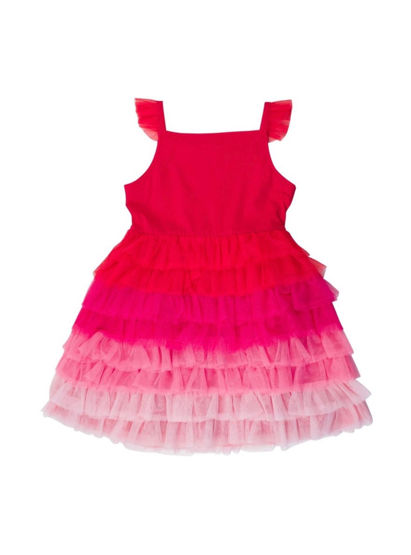 RuffleButts Valentines Red Multicolor Layered Tulle Dress