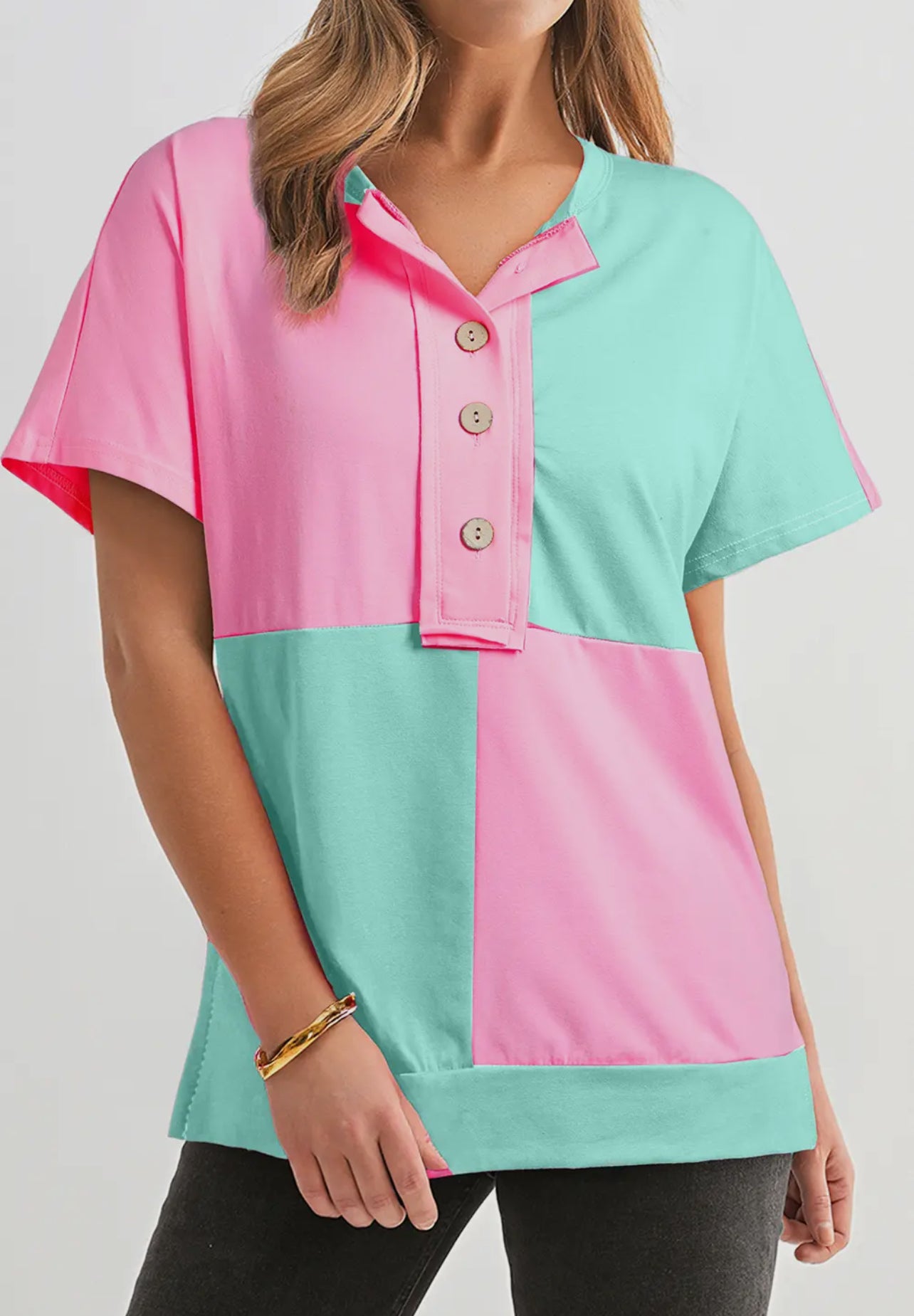 Colorblock Half Button Tee