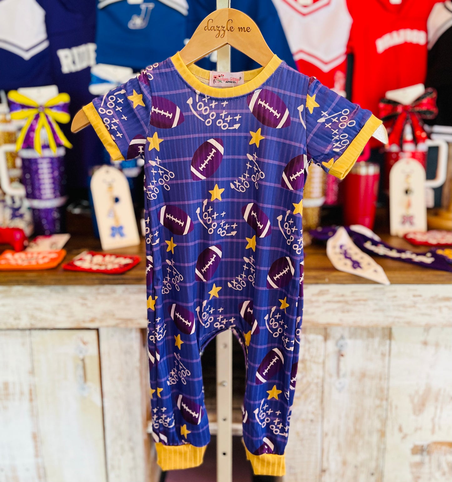 Boys Purple and Yellow Football Romper