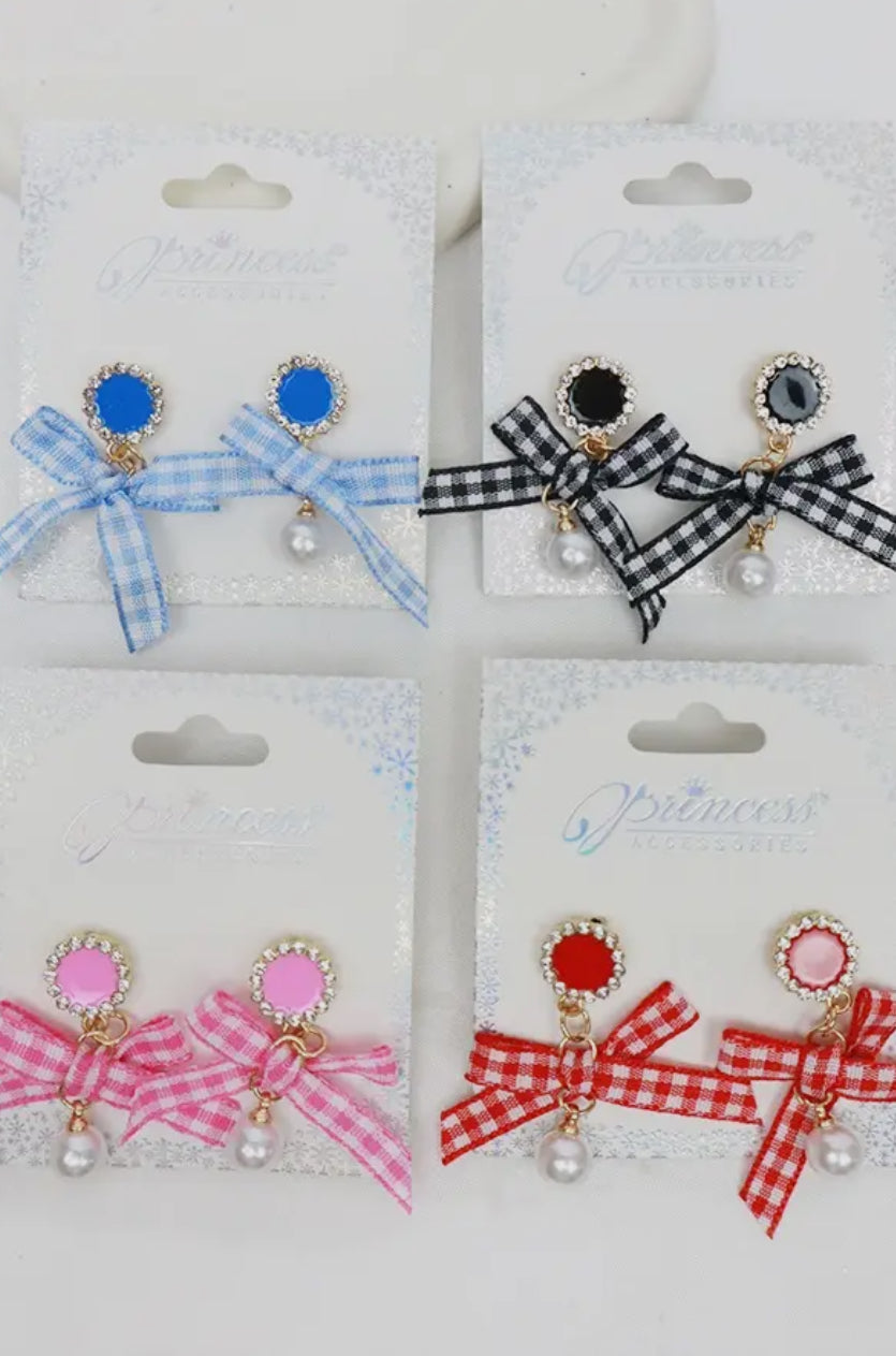 Love And Repeat Satin Bow Earrings with Pearl