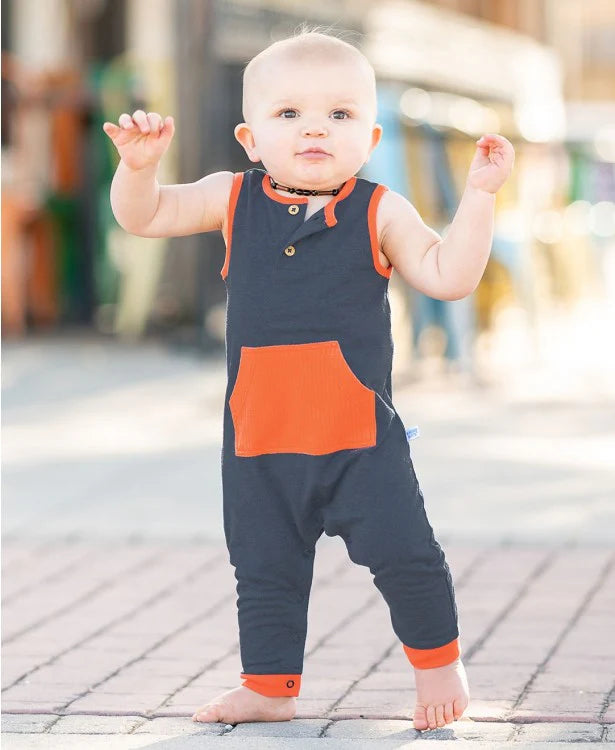 Rugged Butts Heather Navy Pocket Romper