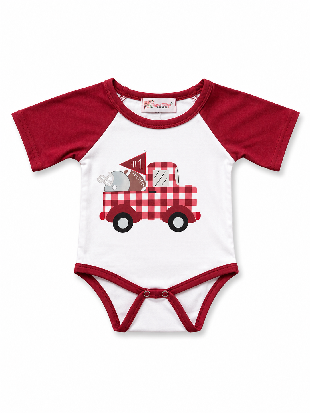 Maroon Gingham Truck Onesie