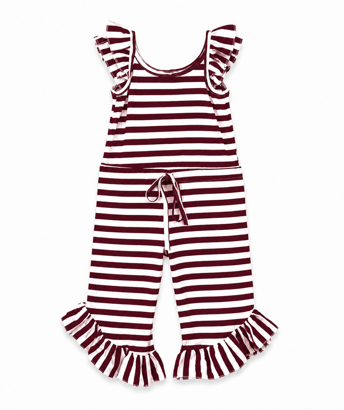Maroon & White Striped Romper