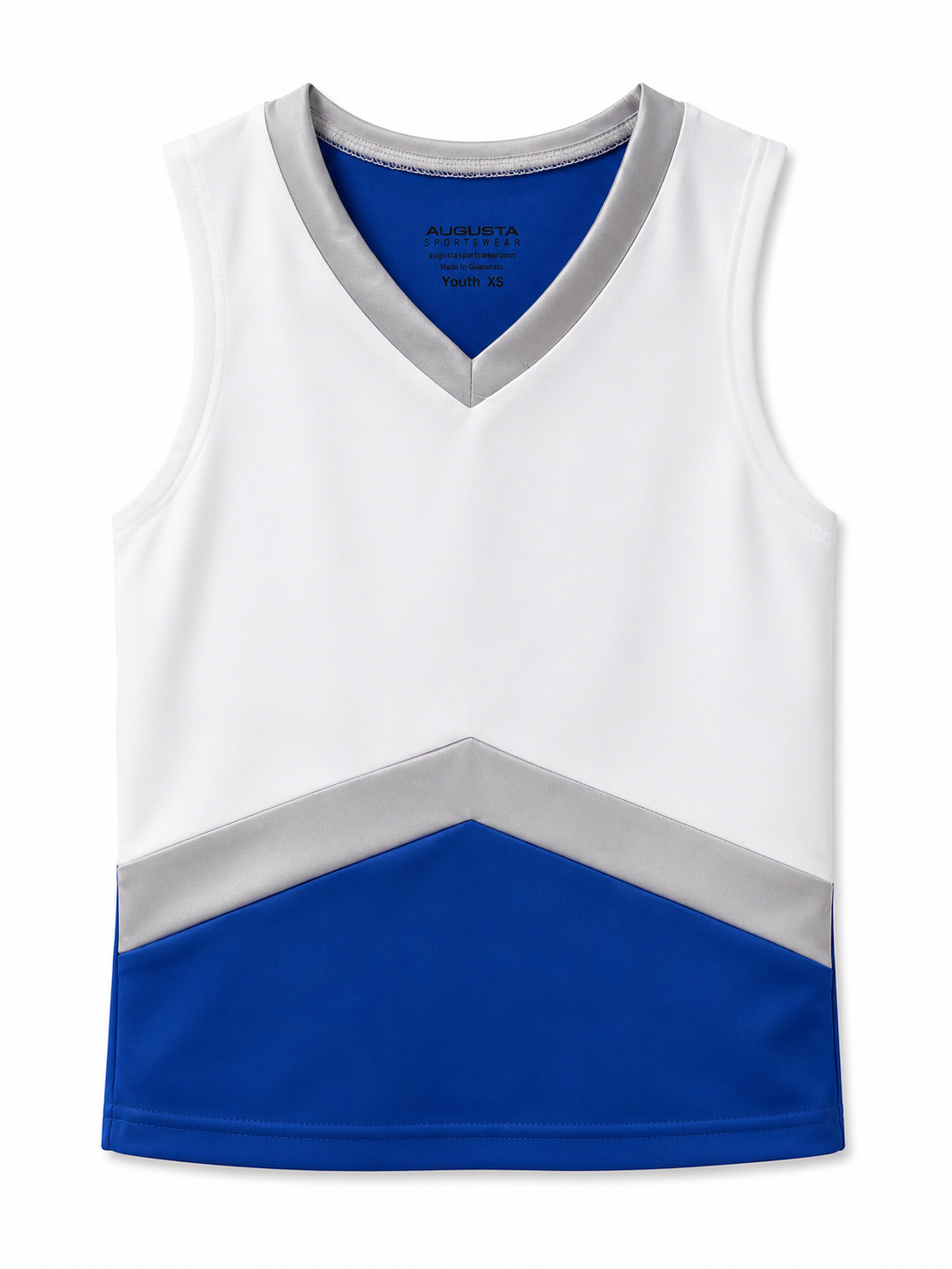 White, Blue, & Silver Augusta Cheer Suit Top Size Girls XS