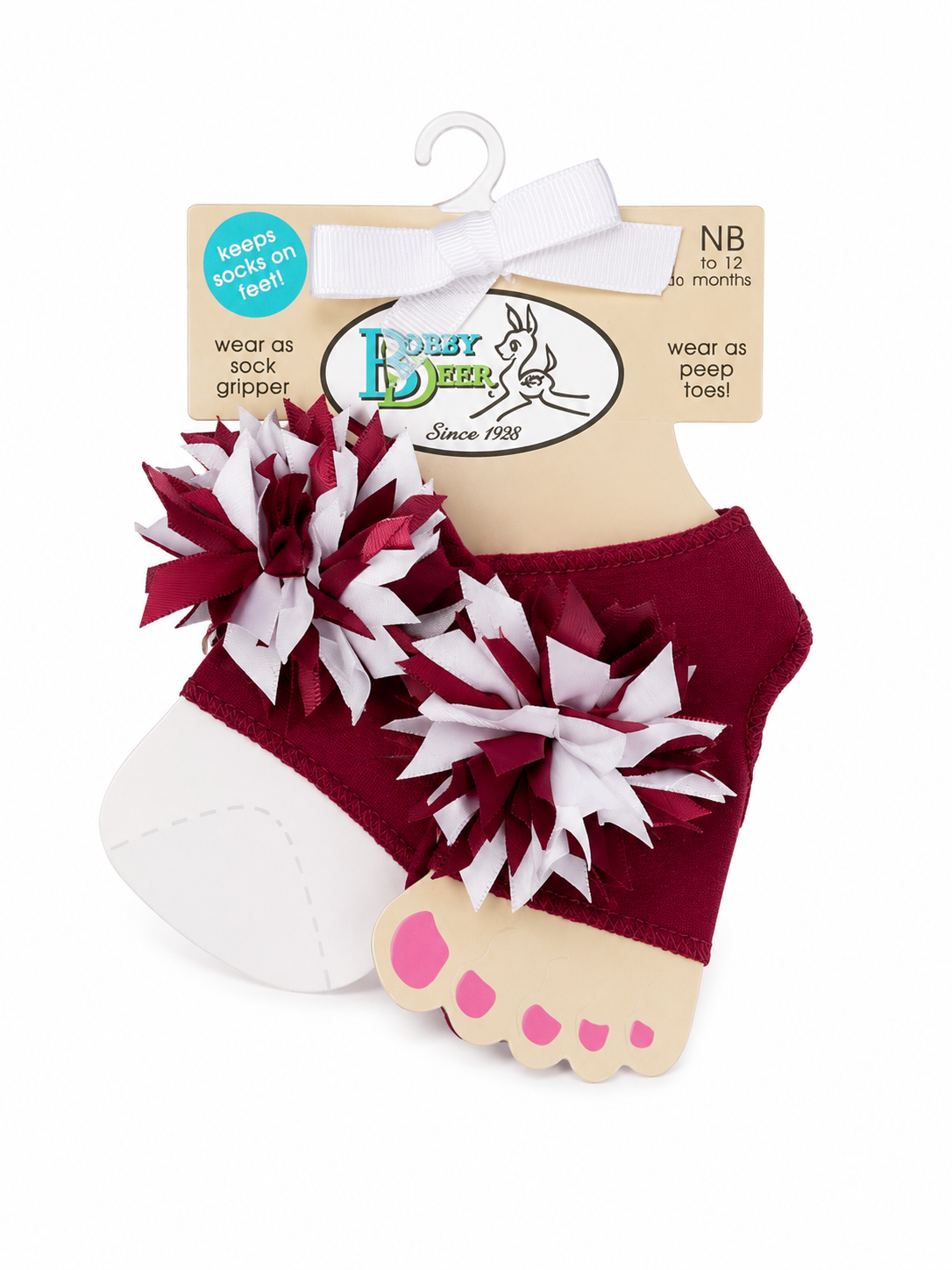 Maroon & White Pom Pom Socks