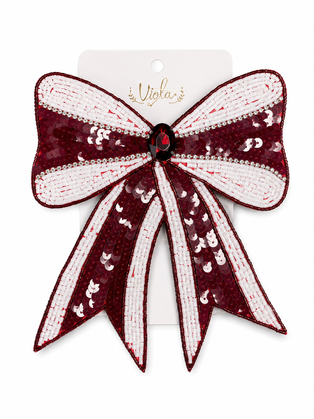 Maroon & White Sequin Bow