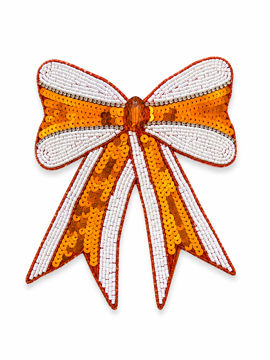 Orange & White Sequin Bow