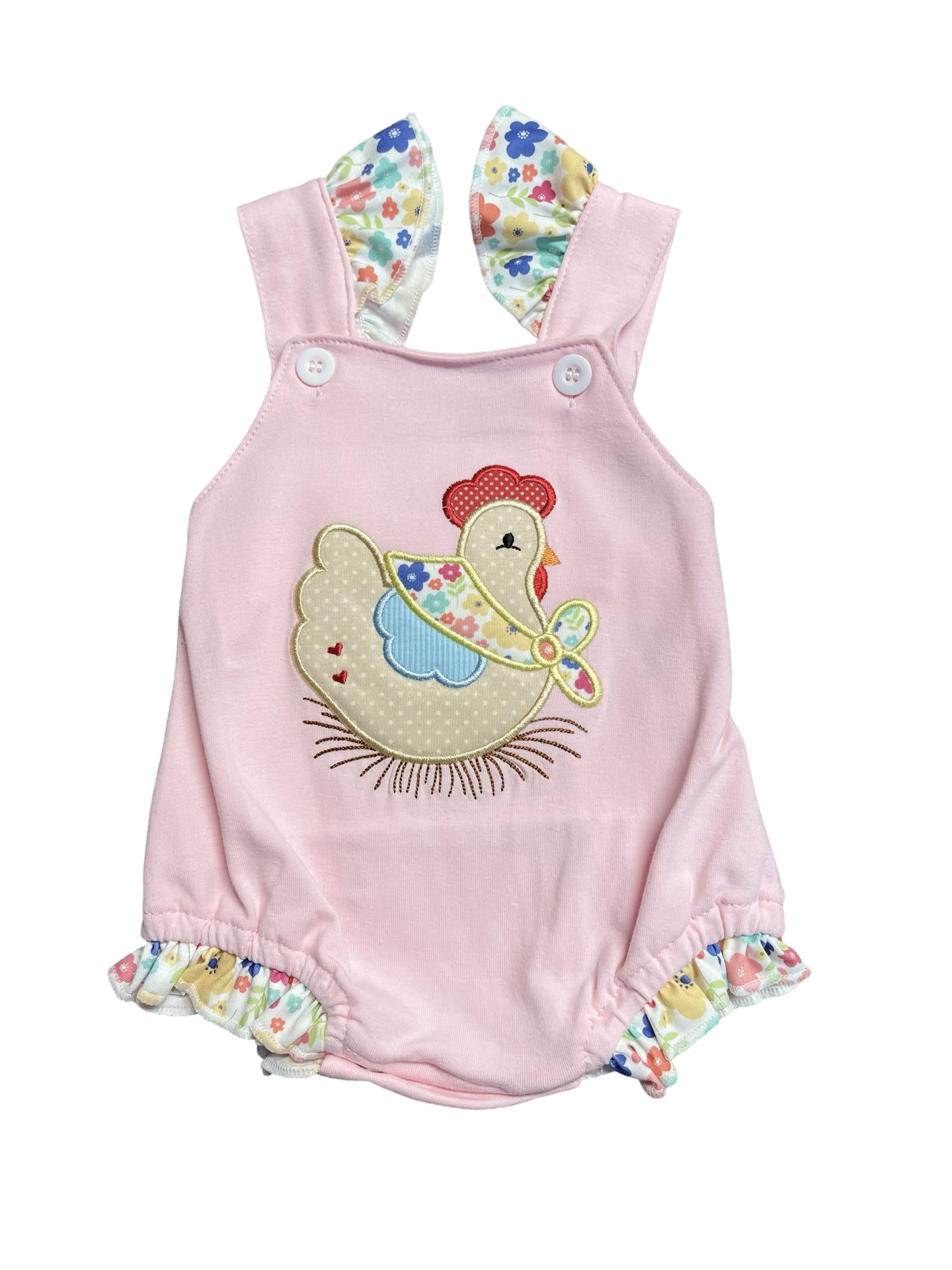 Floral Chicken Applique Girl Bubble