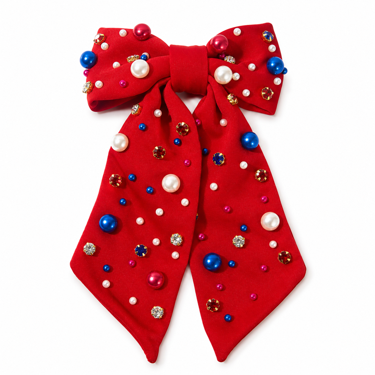 4th of July Rhinestone Pearl Bow Hair Clip
