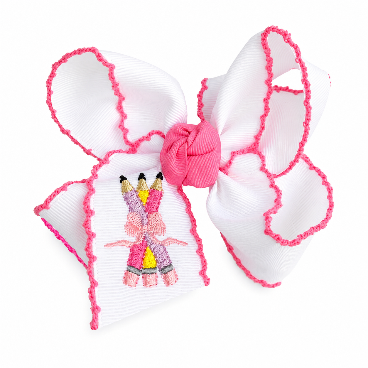 Beyond Creations Embroidered Pencils Crochet Edge 4.5 Bow