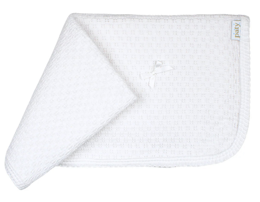 Paty Knited White With Bow Blanket